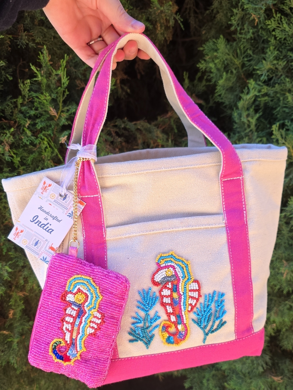 Viral Beaded Seahorse Tote